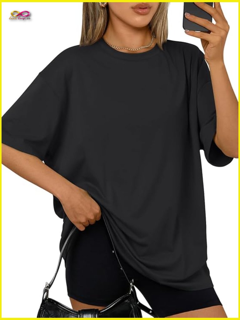 Oversized Short Sleeve T-Shirt Loose Fit Crew Neck Cotton Blend Lightweight